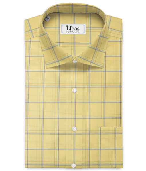 Cotton Fusion Men's Cotton Blend Wrinkle Free Checks 2.25 Meter Unstitched Shirting Fabric (Yellow)