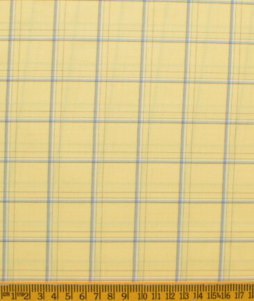 Cotton Fusion Men's Cotton Blend Wrinkle Free Checks 2.25 Meter Unstitched Shirting Fabric (Yellow)