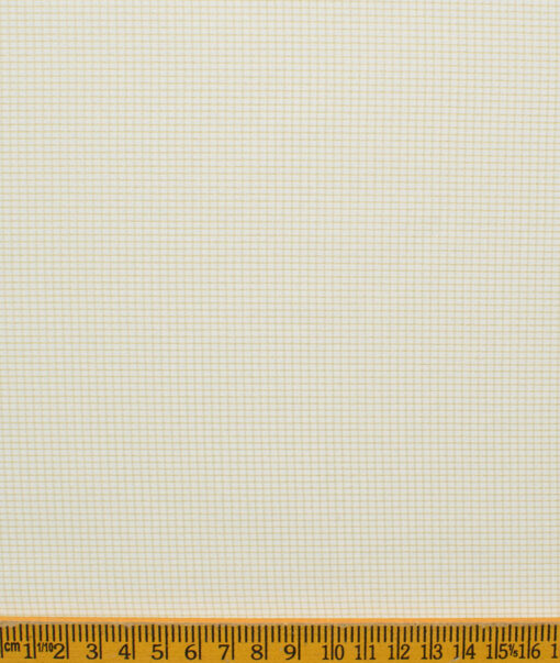 Cotton Fusion Men's Cotton Blend Wrinkle Free Checks 2.25 Meter Unstitched Shirting Fabric (White & Beige)