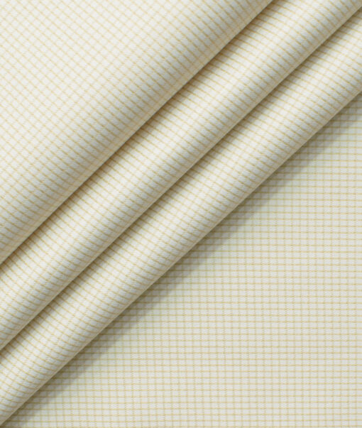 Cotton Fusion Men's Cotton Blend Wrinkle Free Checks 2.25 Meter Unstitched Shirting Fabric (White & Beige)