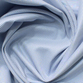 Cotton Fusion Men's Cotton Blend Wrinkle Free Checks 2.25 Meter Unstitched Shirting Fabric (White & Blue)