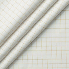 Cotton Fusion Men's Cotton Blend Wrinkle Free Checks 2.25 Meter Unstitched Shirting Fabric (White & Brown)