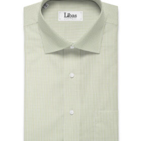 Cotton Fusion Men's Cotton Blend Wrinkle Free Checks 2.25 Meter Unstitched Shirting Fabric (White & Green)