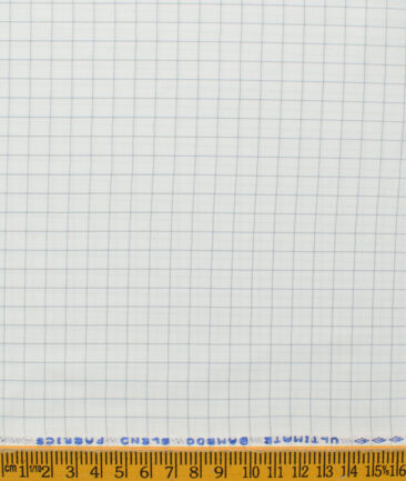 Cotton Fusion Men's Cotton Blend Wrinkle Free Checks 2.25 Meter Unstitched Shirting Fabric (White & Grey)