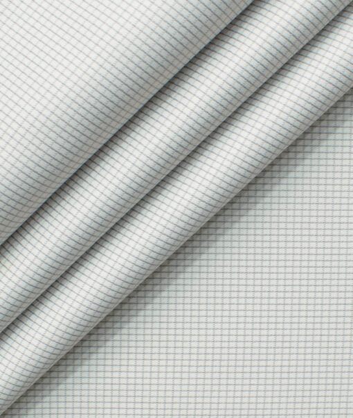 Cotton Fusion Men's Cotton Blend Wrinkle Free Checks 2.25 Meter Unstitched Shirting Fabric (White & Grey)