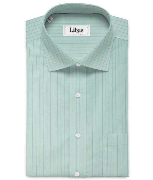 Cotton Fusion Men's Cotton Blend Wrinkle Free Striped 2.25 Meter Unstitched Shirting Fabric (Mint Green)