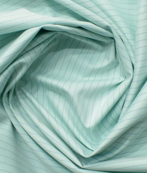 Cotton Fusion Men's Cotton Blend Wrinkle Free Striped 2.25 Meter Unstitched Shirting Fabric (Mint Green)