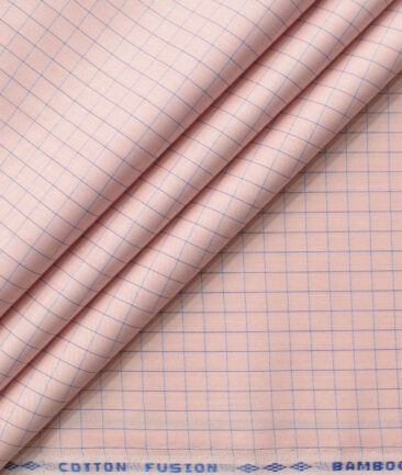 Cotton Fusion Men's Cotton Blend Wrinkle Free Checks 2.25 Meter Unstitched Shirting Fabric (Pink)