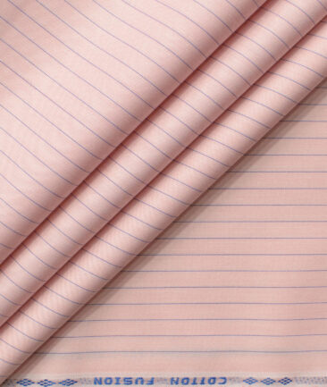 Cotton Fusion Men's Cotton Blend Wrinkle Free Striped 2.25 Meter Unstitched Shirting Fabric (Pink)