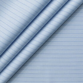 Cotton Fusion Men's Cotton Blend Wrinkle Free Striped 2.25 Meter Unstitched Shirting Fabric (Sky Blue)