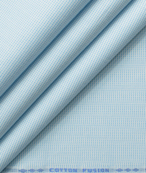 Cotton Fusion Men's Cotton Blend Wrinkle Free Structured 2.25 Meter Unstitched Shirting Fabric (Arctic Blue)