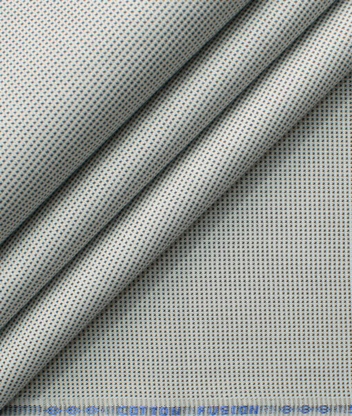 Cotton Fusion Men's Cotton Blend Wrinkle Free Structured 2.25 Meter Unstitched Shirting Fabric (White & Black)