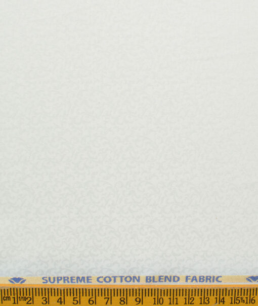 Cotton Fusion Men's Cotton Blend Wrinkle Free Jacquard 3.50 Meter Unstitched Shirting Fabric (White)