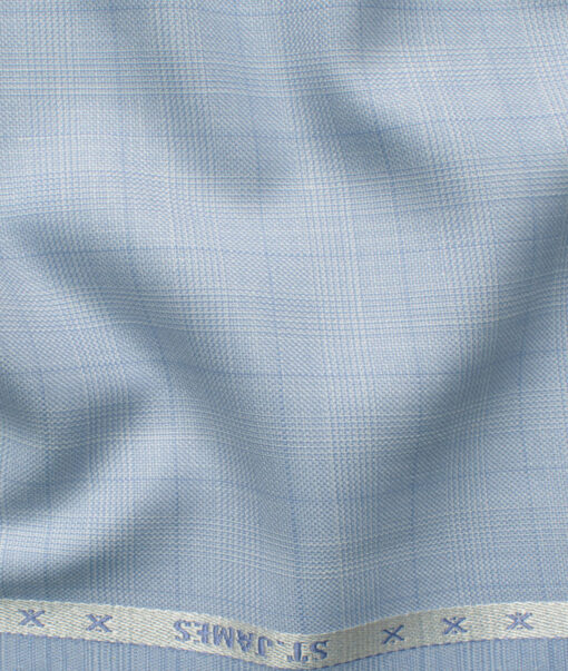 J.Hampstead Men's Polyester Viscose Checks 3.75 Meter Unstitched Suiting Fabric (Sky Blue)