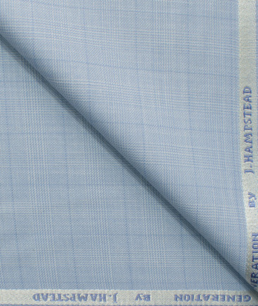 J.Hampstead Men's Polyester Viscose Checks 3.75 Meter Unstitched Suiting Fabric (Sky Blue)