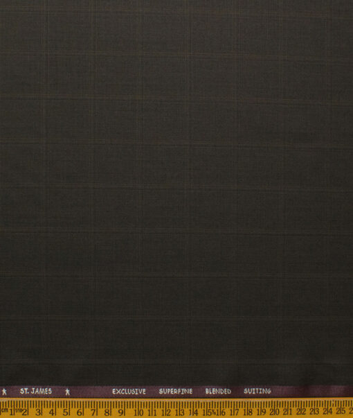 J.Hampstead Men's Polyester Viscose Checks 3.75 Meter Unstitched Suiting Fabric (Dark Brown)