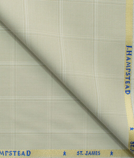 J.Hampstead Men's Polyester Viscose Checks 3.75 Meter Unstitched Suiting Fabric (Pistachious Cream)
