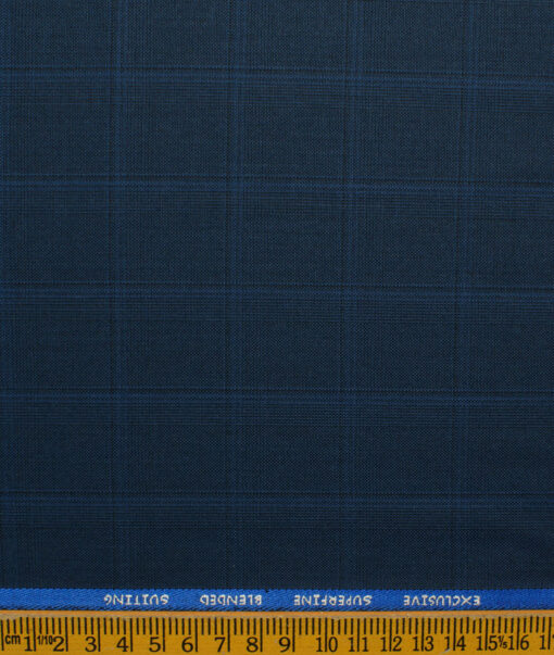 J.Hampstead Men's Polyester Viscose Checks 3.75 Meter Unstitched Suiting Fabric (Dark Royal Blue)