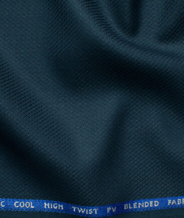 J.Hampstead Men's Polyester Viscose Structured 3.75 Meter Unstitched Suiting Fabric (Peacock Blue)