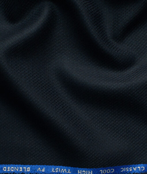 J.Hampstead Men's Polyester Viscose Structured 3.75 Meter Unstitched Suiting Fabric (Dark Navy Blue)