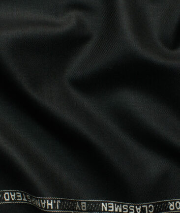 J.Hampstead Men's Polyester Viscose Solids 3.75 Meter Unstitched Suiting Fabric (Black)