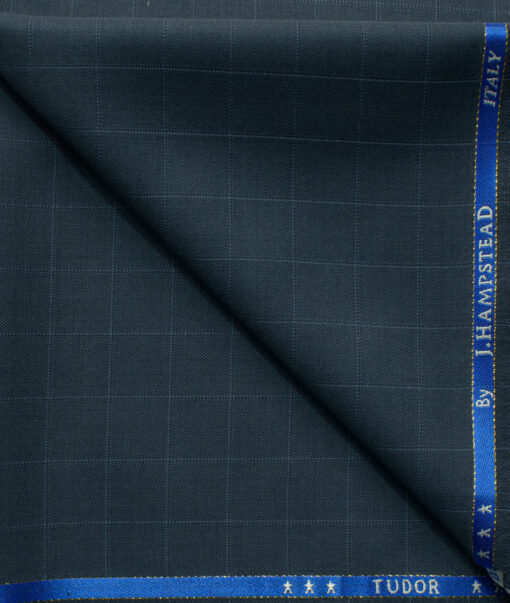 J.Hampstead Men's 45% Wool Checks Super 120's1.30 Meter Unstitched Trouser Fabric (Dark Blue)