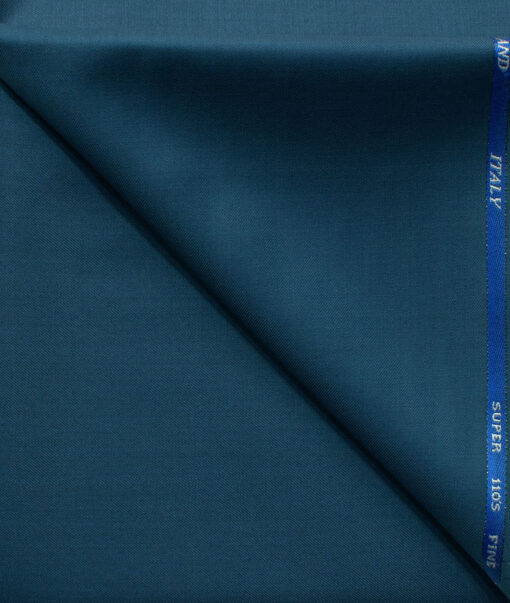 J.Hampstead Men's 45% Wool Solids Super 110's1.30 Meter Unstitched Trouser Fabric (Peacock Blue)