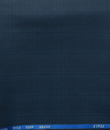 J.Hampstead Men's 45% Wool Checks Super 120's1.30 Meter Unstitched Trouser Fabric (Dark Royal Blue)