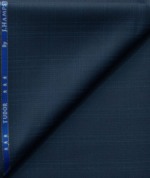 J.Hampstead Men's 45% Wool Checks Super 120's1.30 Meter Unstitched Trouser Fabric (Dark Royal Blue)