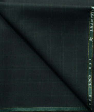 J.Hampstead Men's 45% Wool Checks Super 120's1.30 Meter Unstitched Trouser Fabric (Dark Green)