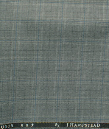 J.Hampstead Men's 45% Wool Checks Super 120's1.30 Meter Unstitched Trouser Fabric (Grey)