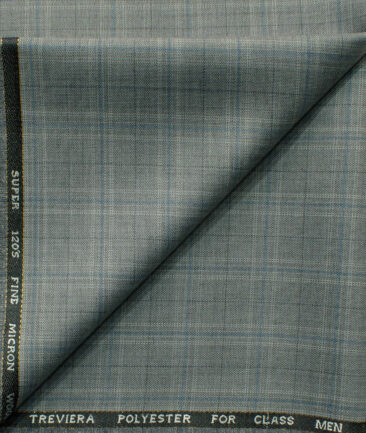 J.Hampstead Men's 45% Wool Checks Super 120's1.30 Meter Unstitched Trouser Fabric (Grey)