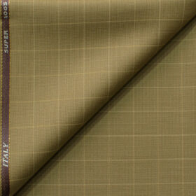 J.Hampstead Men's 45% Wool Checks Super 100's1.30 Meter Unstitched Trouser Fabric (Khakhi Brown)