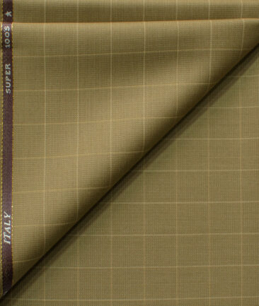 J.Hampstead Men's 45% Wool Checks Super 100's1.30 Meter Unstitched Trouser Fabric (Khakhi Brown)