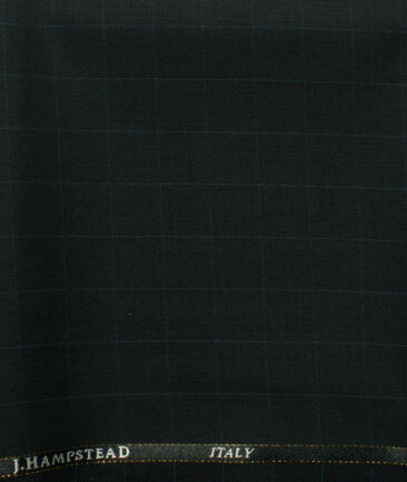 J.Hampstead Men's 45% Wool Checks Super 120's1.30 Meter Unstitched Trouser Fabric (Black)