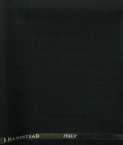 J.Hampstead Men's 45% Wool Checks Super 120's1.30 Meter Unstitched Trouser Fabric (Black)