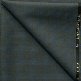 J.Hampstead Men's 45% Wool Checks Super 120's1.30 Meter Unstitched Trouser Fabric (Grey & Blue)