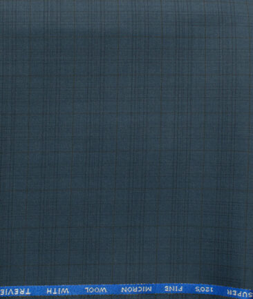 J.Hampstead Men's 45% Wool Checks Super 120's1.30 Meter Unstitched Trouser Fabric (Spruce Blue)