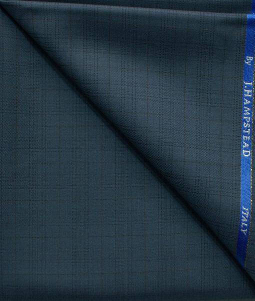J.Hampstead Men's 45% Wool Checks Super 120's1.30 Meter Unstitched Trouser Fabric (Spruce Blue)