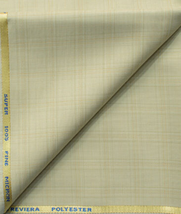 J.Hampstead Men's 45% Wool Checks Super 100's1.30 Meter Unstitched Trouser Fabric (Creamish Beige)