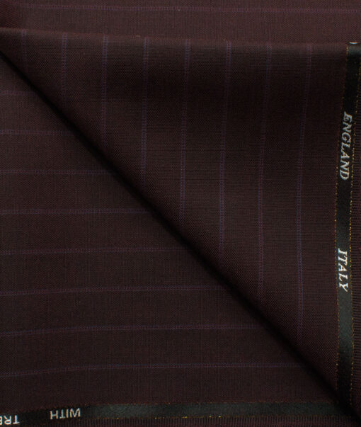 J.Hampstead Men's 45% Wool Striped Super 100's1.30 Meter Unstitched Trouser Fabric (Dark Wine)