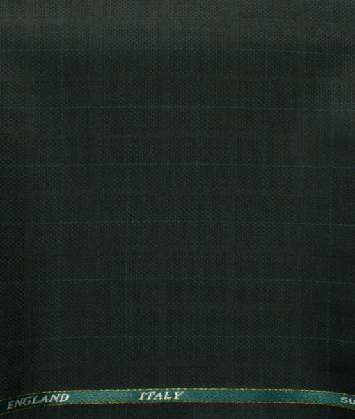 J.Hampstead Men's 45% Wool Checks Super 100's1.30 Meter Unstitched Trouser Fabric (Dark Green )