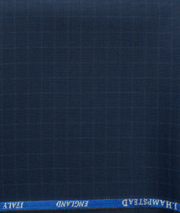 J.Hampstead Men's 45% Wool Checks Super 100's1.30 Meter Unstitched Trouser Fabric (Dark Royal Blue)