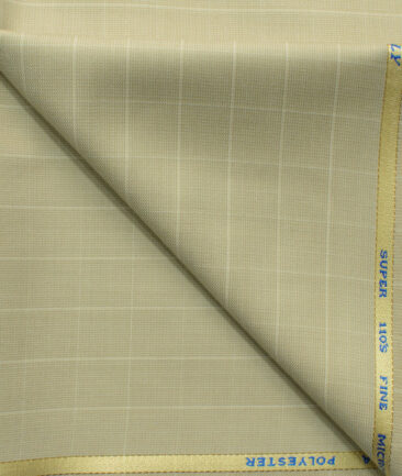 J.Hampstead Men's 45% Wool Checks Super 110's1.30 Meter Unstitched Trouser Fabric (Beige)
