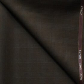 J.Hampstead Men's 45% Wool Checks Super 120's1.30 Meter Unstitched Trouser Fabric (Dark Brown)
