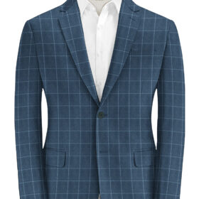 OCM Men's 55% Merino Wool Checks Medium 2 Meter Unstitched Tweed Jacketing & Blazer Fabric (Blue)