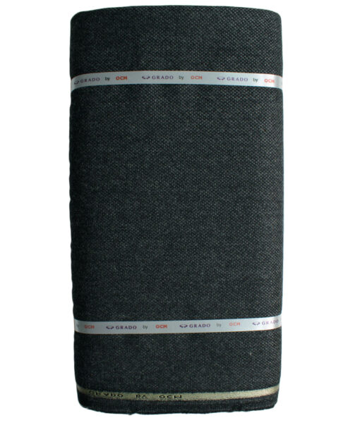 OCM Men's 100% Merino Wool Structured Medium 2 Meter Unstitched Tweed Jacketing & Blazer Fabric (Blackish Grey)