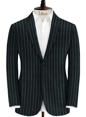 OCM Men's 70% Merino Wool Striped Fine 2 Meter Unstitched Tweed Jacketing & Blazer Fabric (Black)