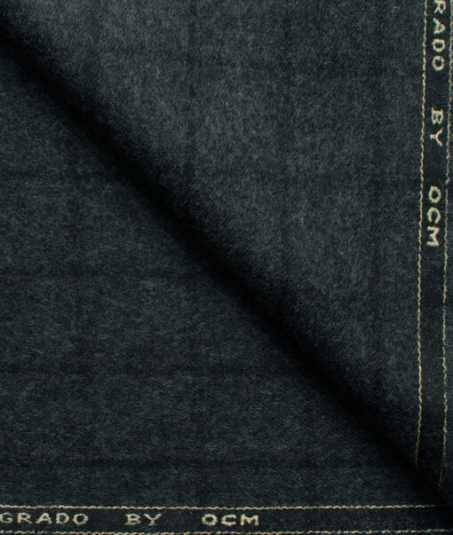 OCM Men's 70% Merino Wool Checks Fine 2 Meter Unstitched Tweed Jacketing & Blazer Fabric (Dark Grey)