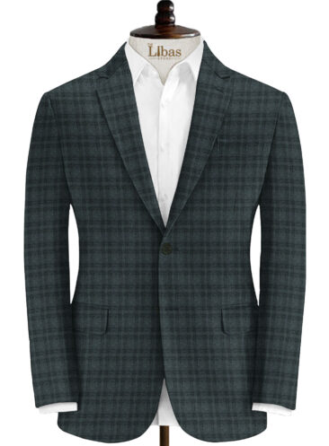 OCM Men's 100% Merino Wool Checks Fine 2 Meter Unstitched Tweed Jacketing & Blazer Fabric (Dark Grey)